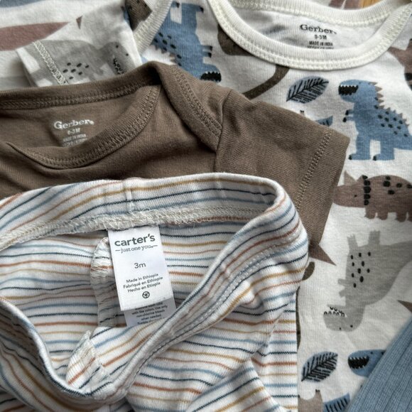 Baby Boy Bundle 5 Piece Matching Set & Shoes 0-3M Dino Blue Cute Soft - Picture 3 of 4